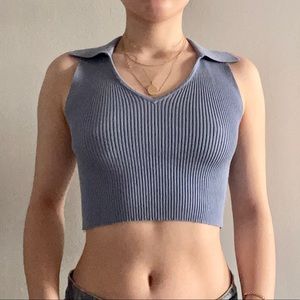 Glassine collared crop tank top stretchy material